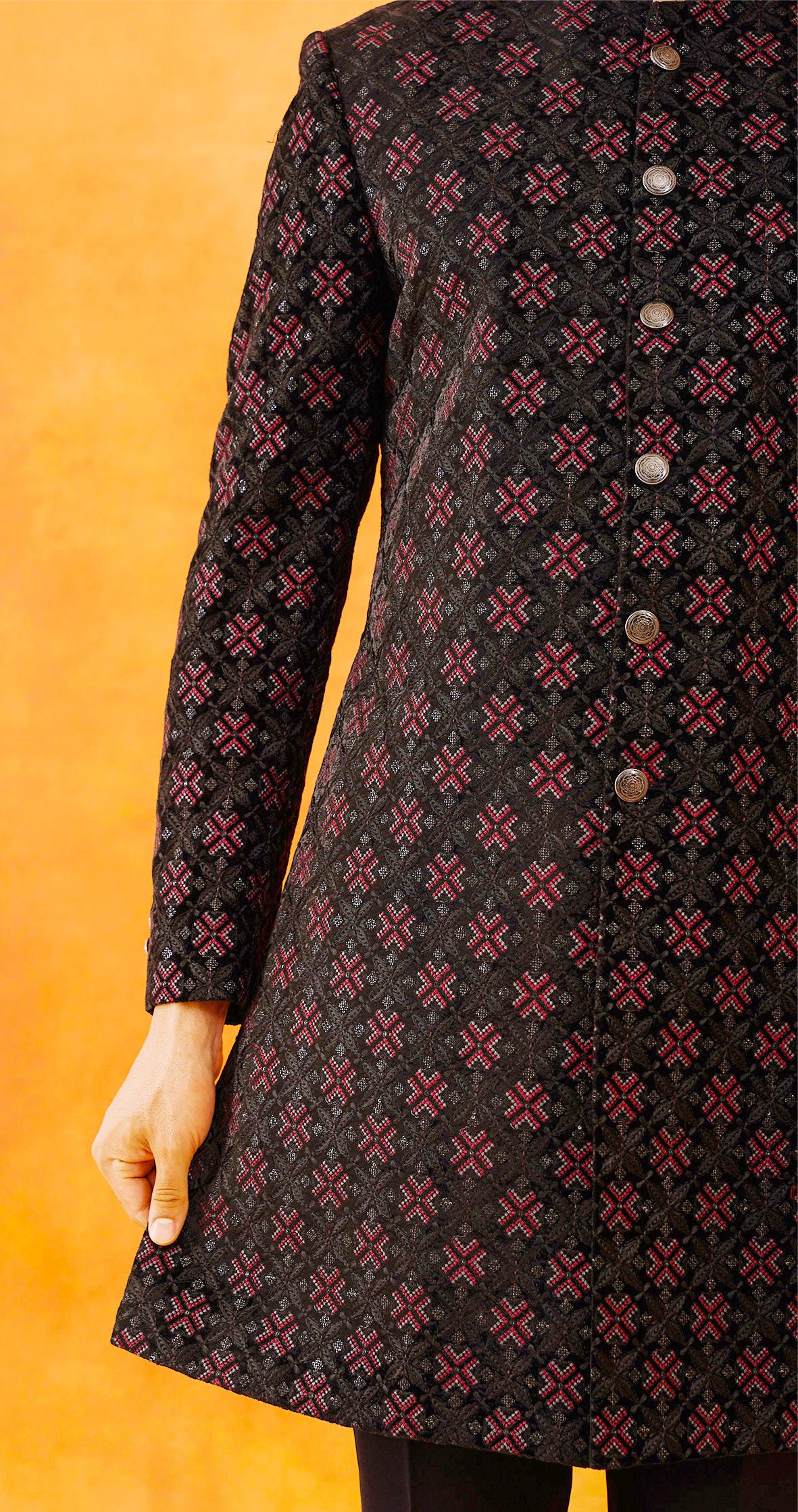 Black Embroidered Velvet Indo-Western with dupatta