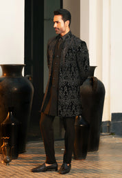 Black Velvet Indo-Western with Cravat