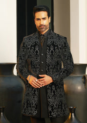 Black Velvet Indo-Western with Cravat