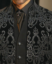 Black Velvet Indo-Western with Cravat