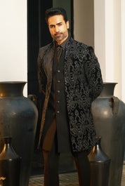 Black Velvet Indo-Western with Cravat