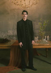 Black Indowestern with Tonal Paisley Embroidery