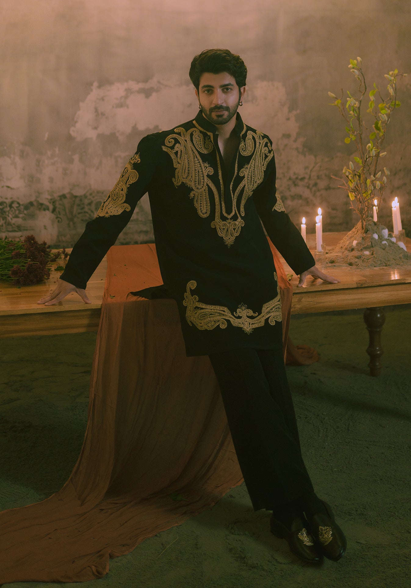 Black Kurta with Trousers | Zardozi & Kirandori Hand Embroidery