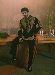 Black Kurta with Trousers | Zardozi & Kirandori Hand Embroidery