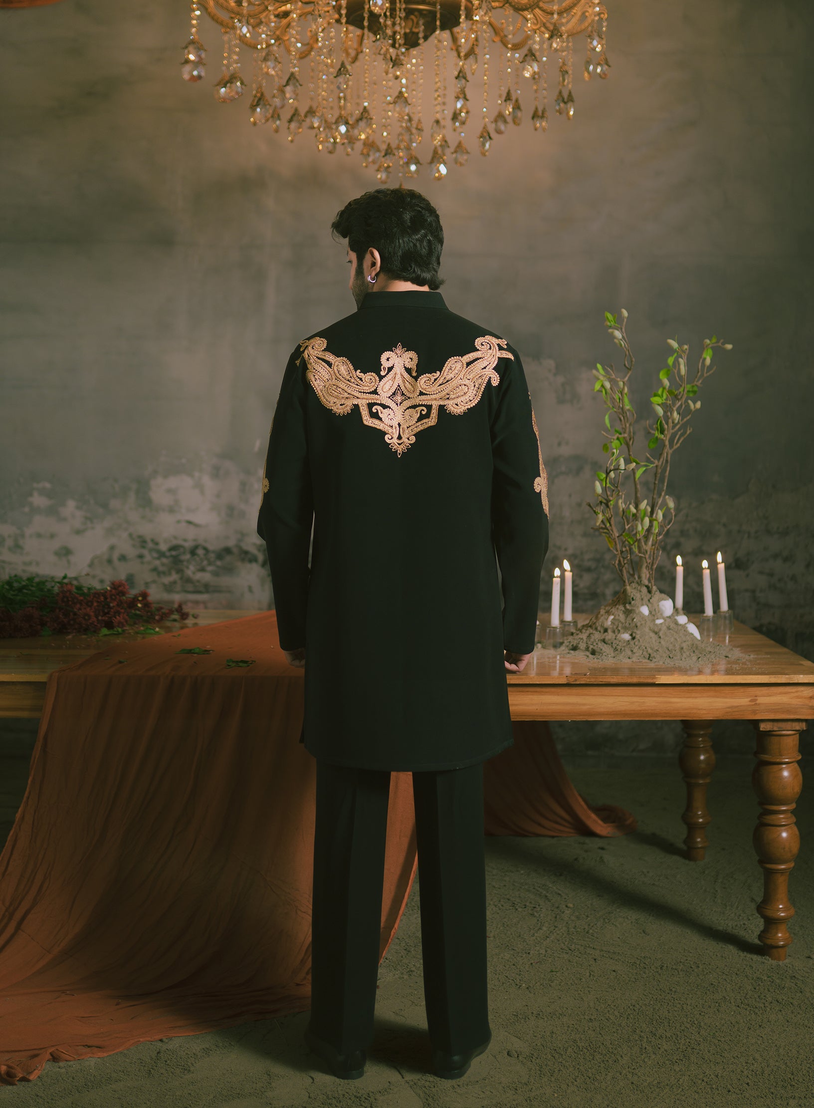 Black Kurta with Trousers | Zardozi & Kirandori Hand Embroidery