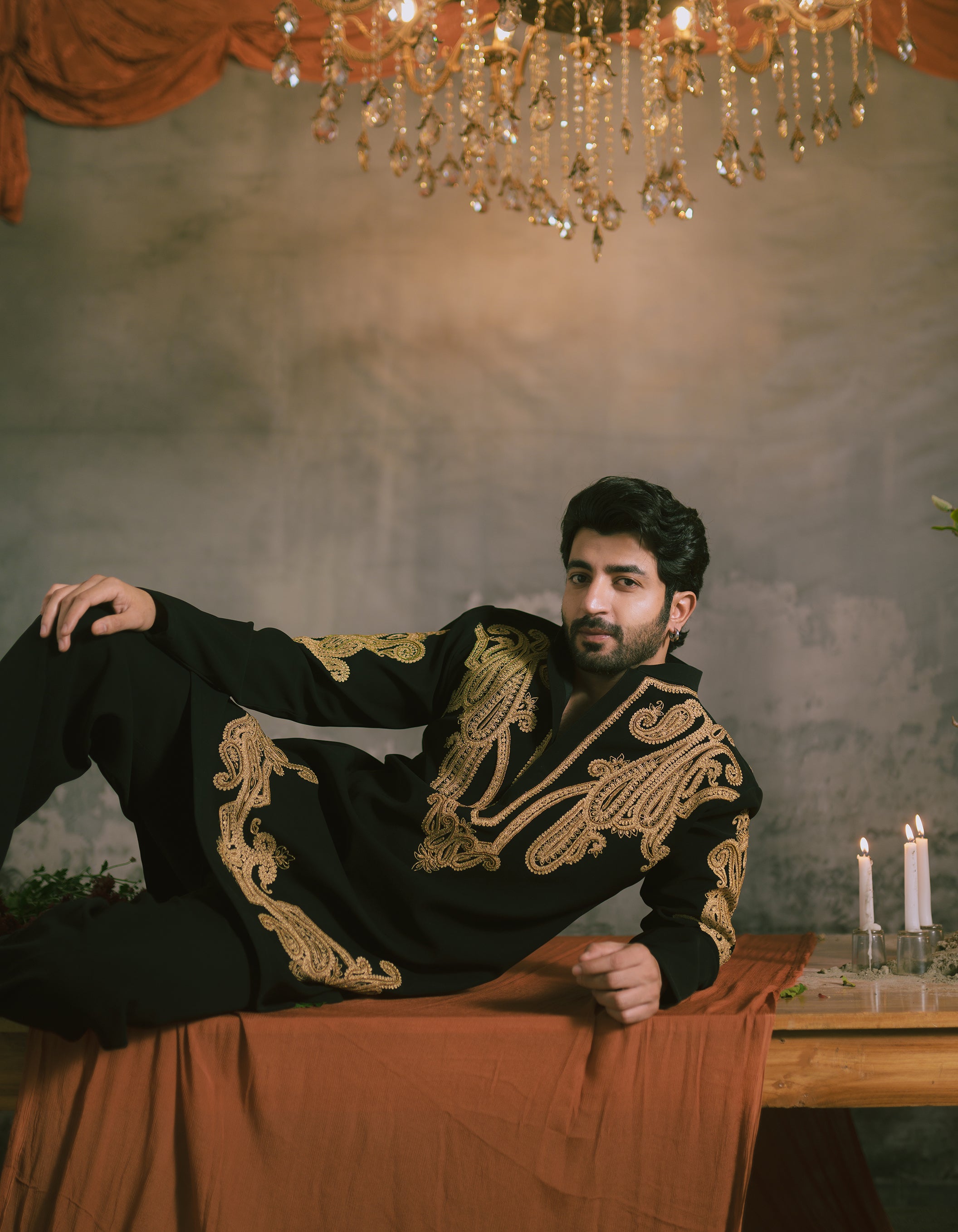 Black Kurta with Trousers | Zardozi & Kirandori Hand Embroidery