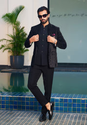 Black Laser cut open Bandhgala