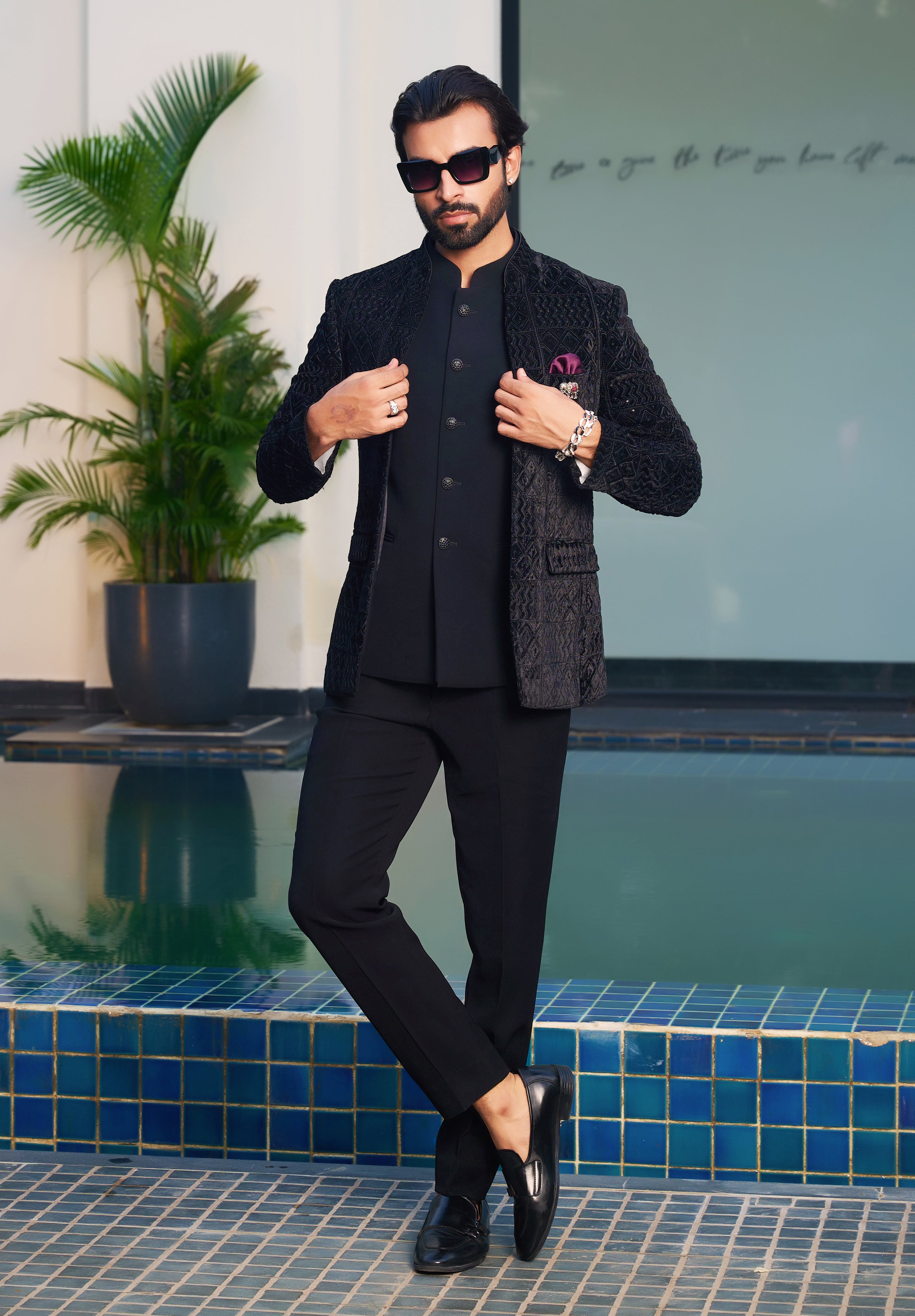 Black Laser cut open Bandhgala