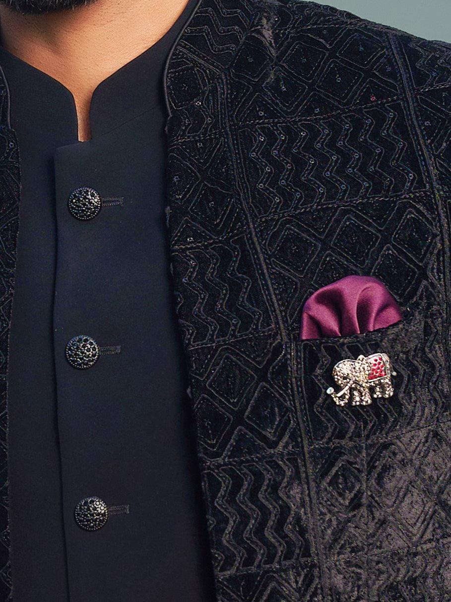 Black Laser cut open Bandhgala