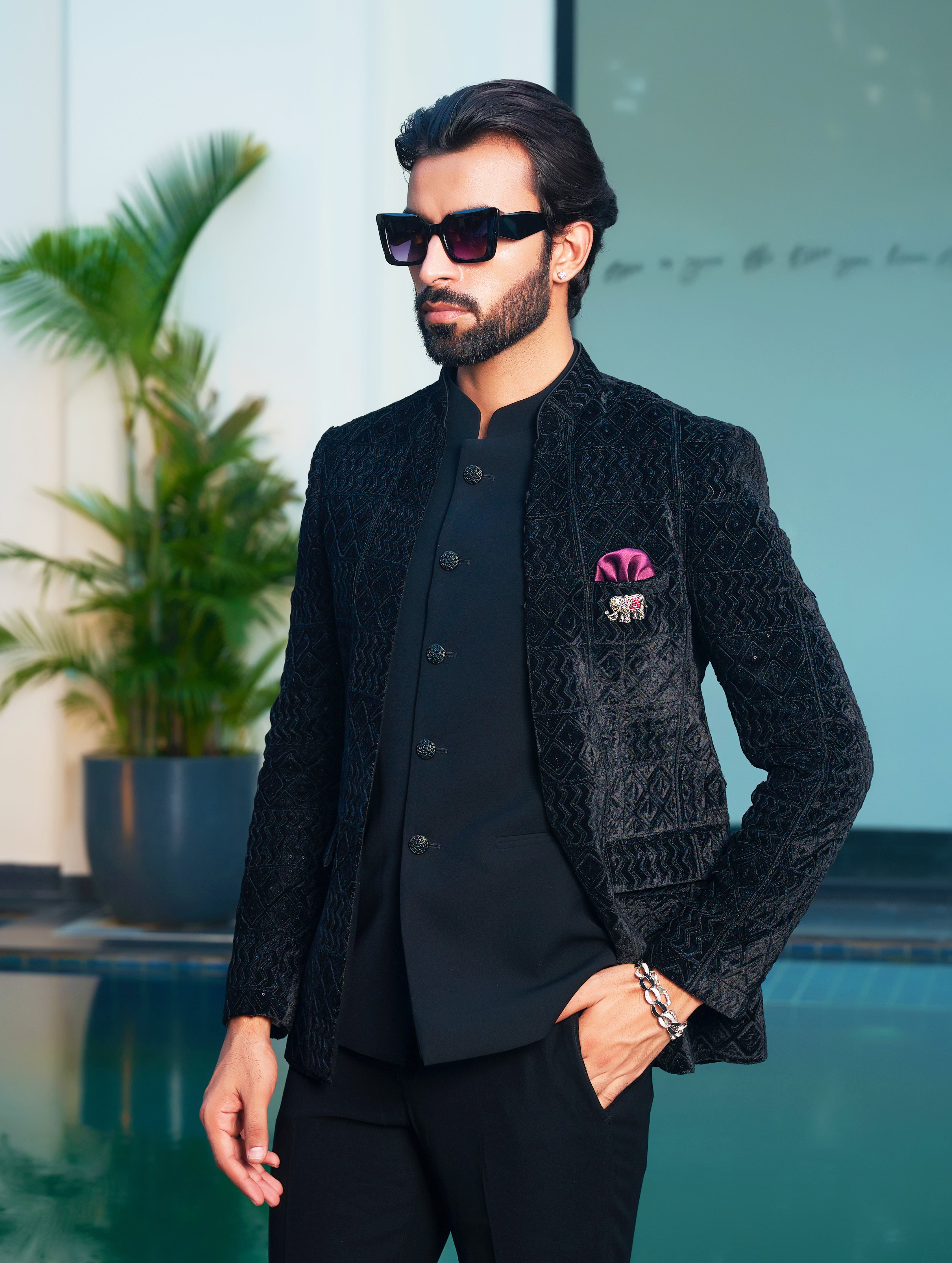 Black Laser cut open Bandhgala