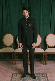 Black Striped Bandhgala Suit