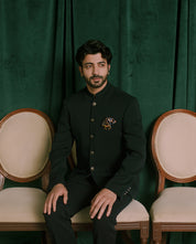 Black Striped Bandhgala Suit