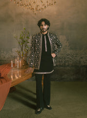 Black Three Piece Embroidered Indo-Western