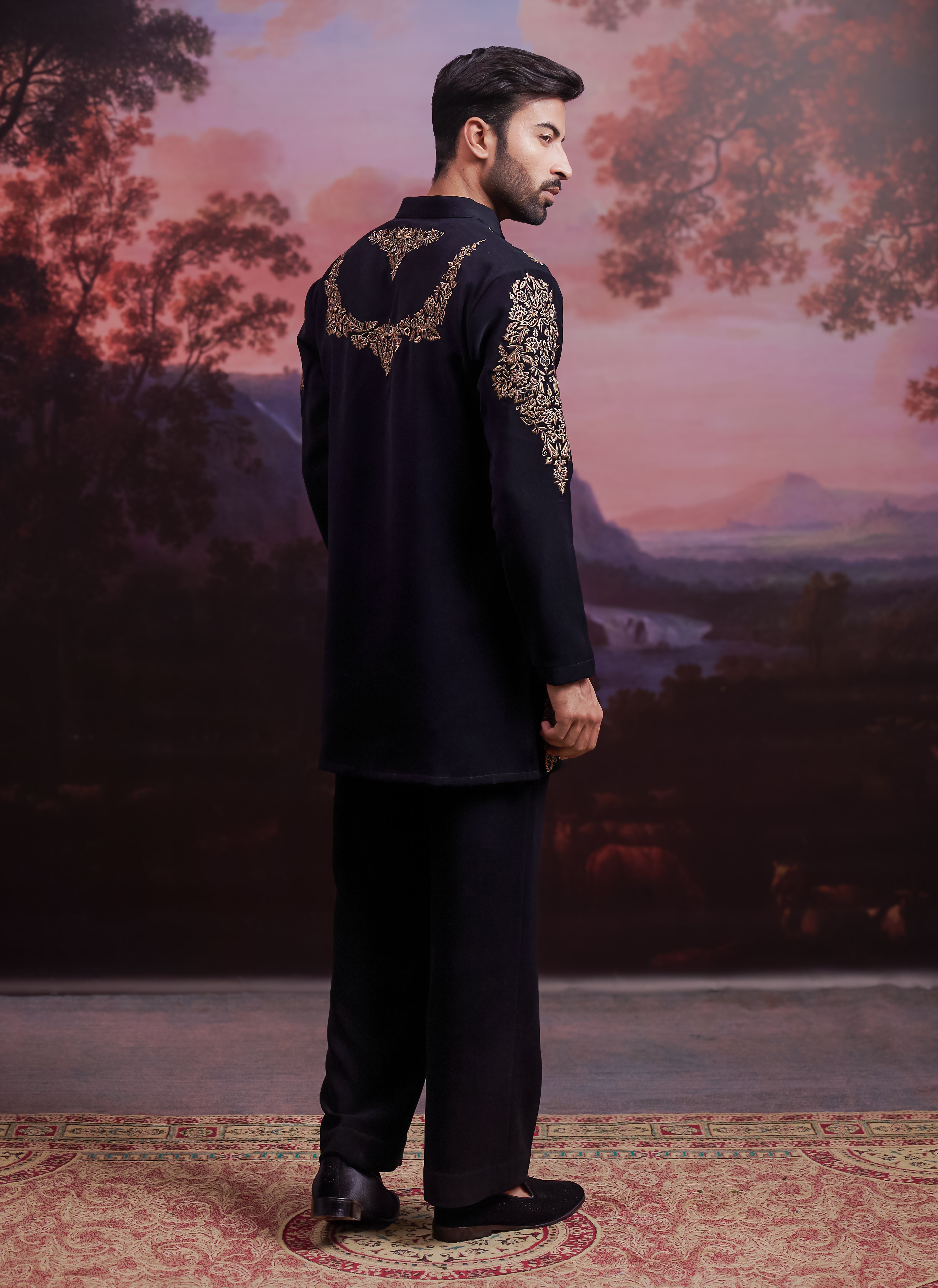 Black Zari Embroidered Kurta Set