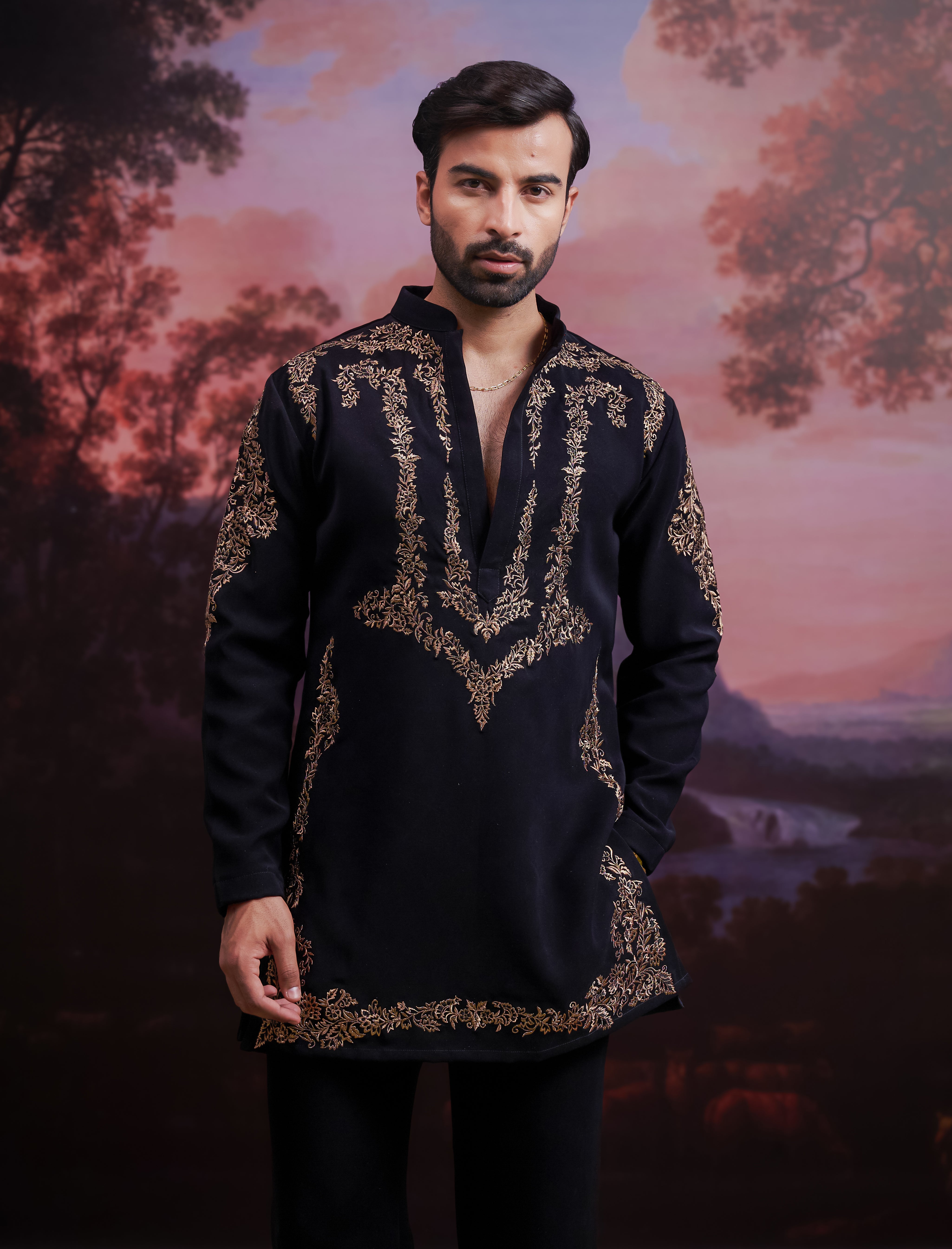 Black Zari Embroidered Kurta Set