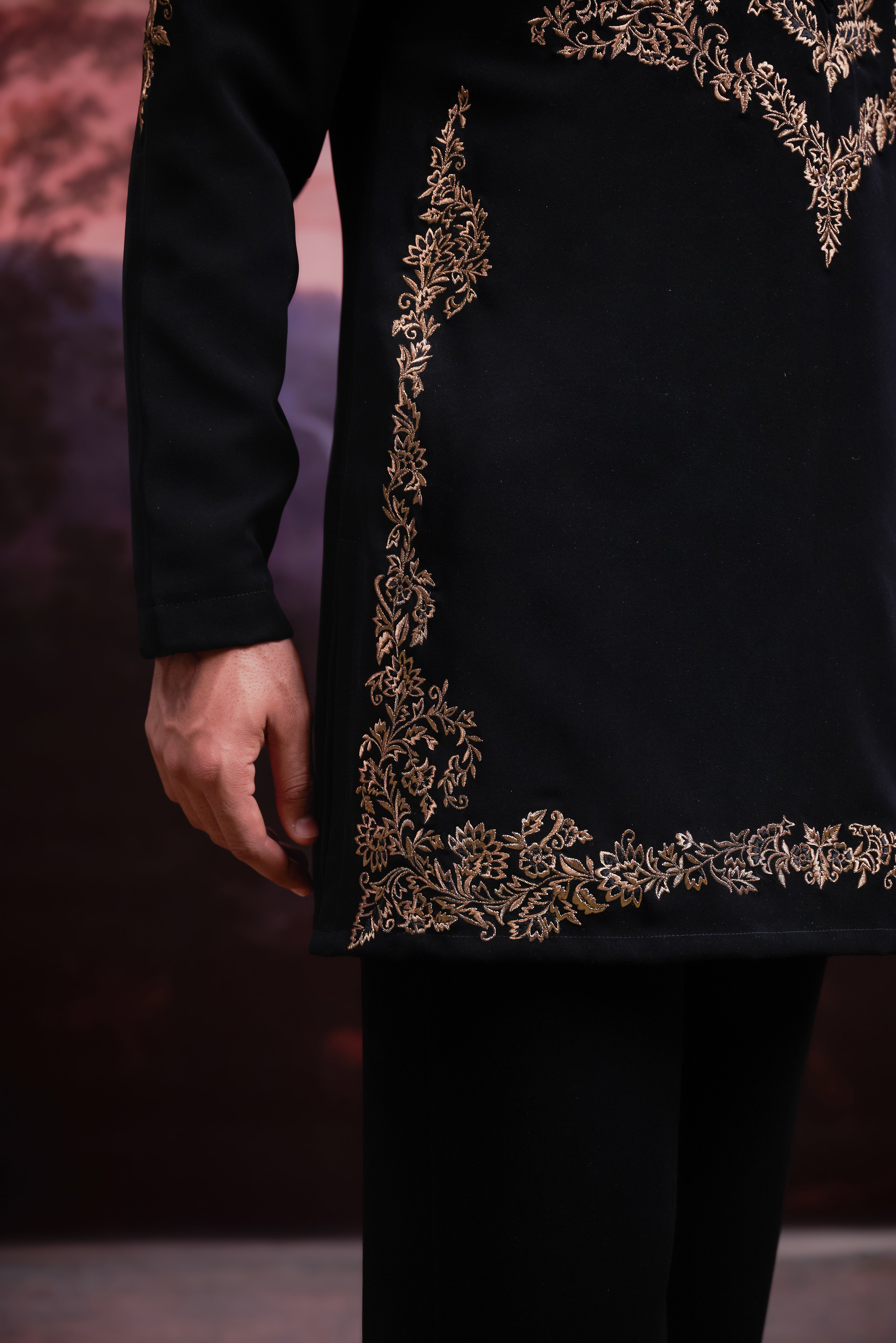 Black Zari Embroidered Kurta Set