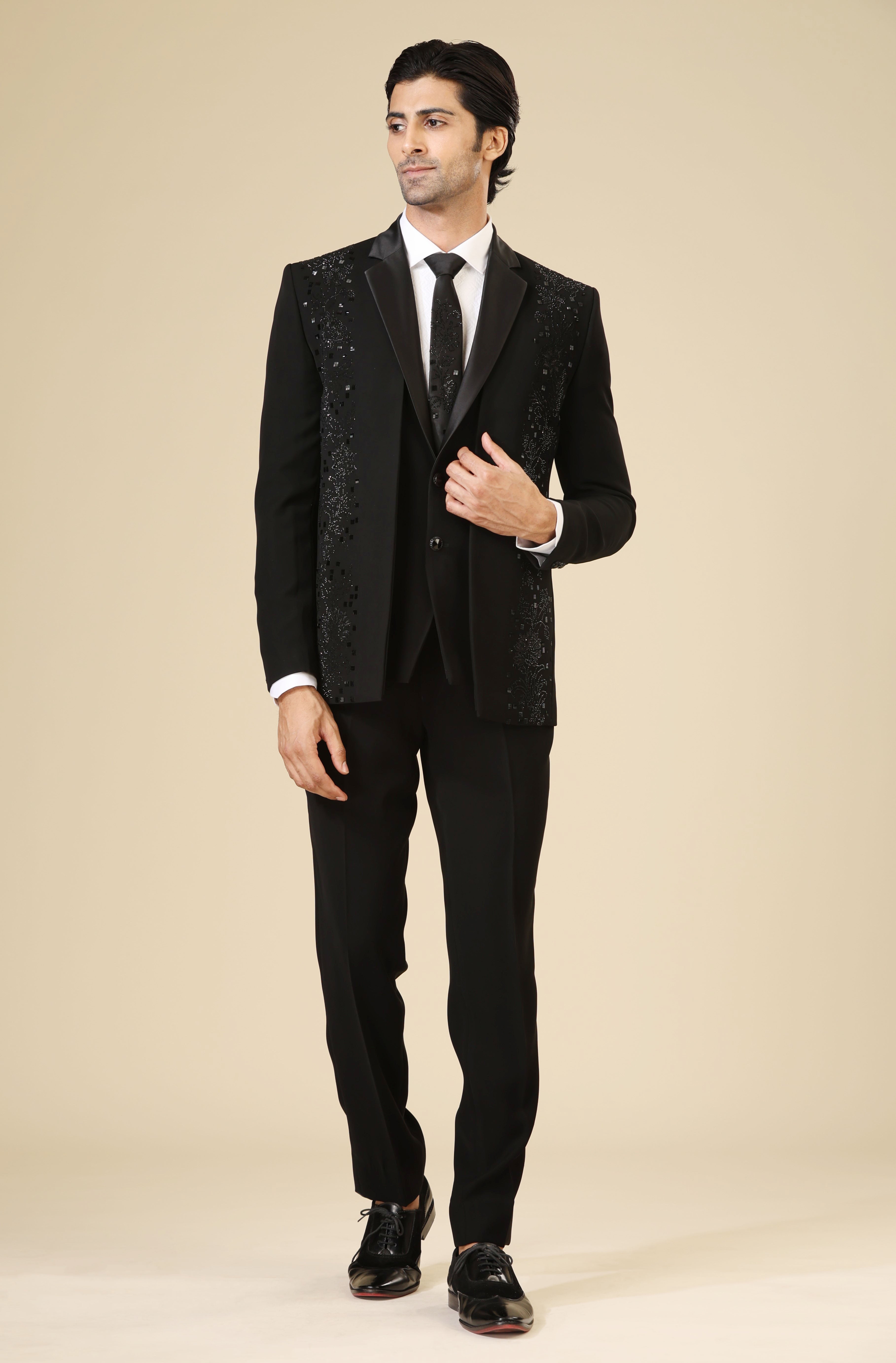 Black Designer Suit with Crystal Work - Designer Wear

