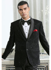 Trendy Black Tuxedo with Embroidery - Modern Men's Fashion

