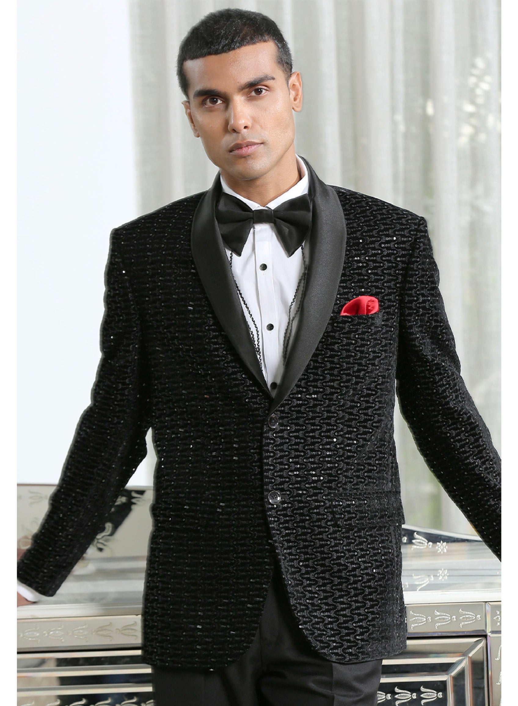 Black Embroidered Designer Tuxedo Suit Bonsoir