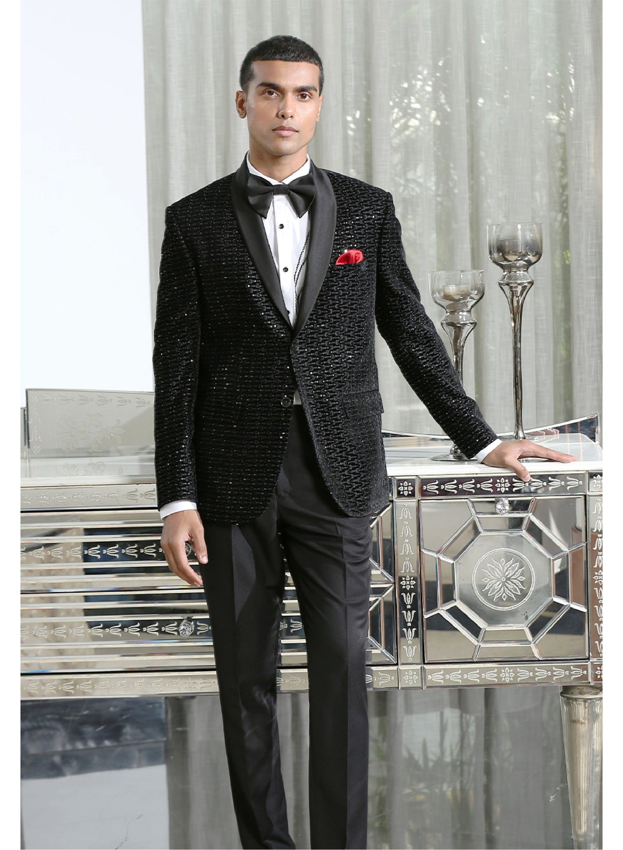 Black Embroidered Designer Tuxedo Suit Bonsoir