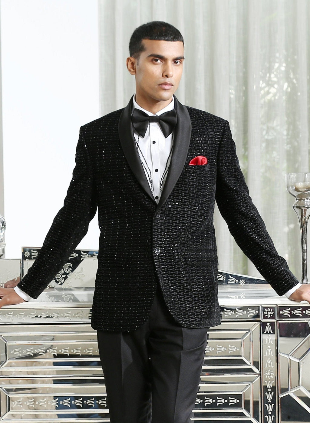 Black Embroidered Designer Tuxedo Suit Bonsoir