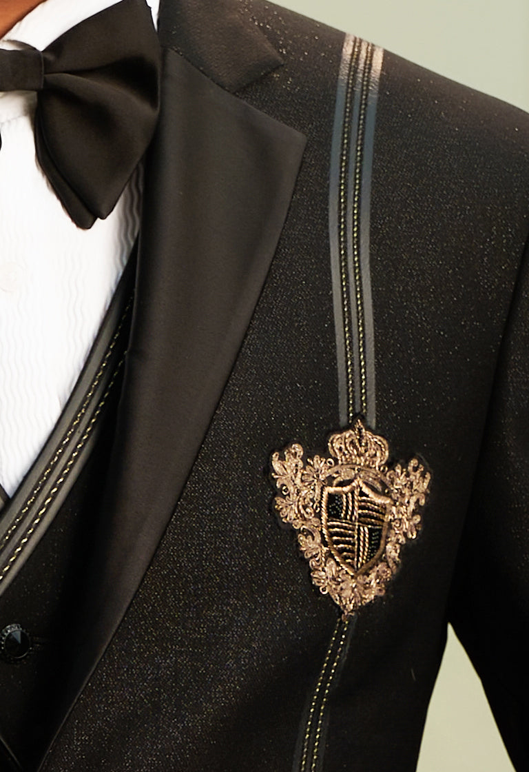 
Elegant Black Embroidered Suit, Modern Men's Fashion
