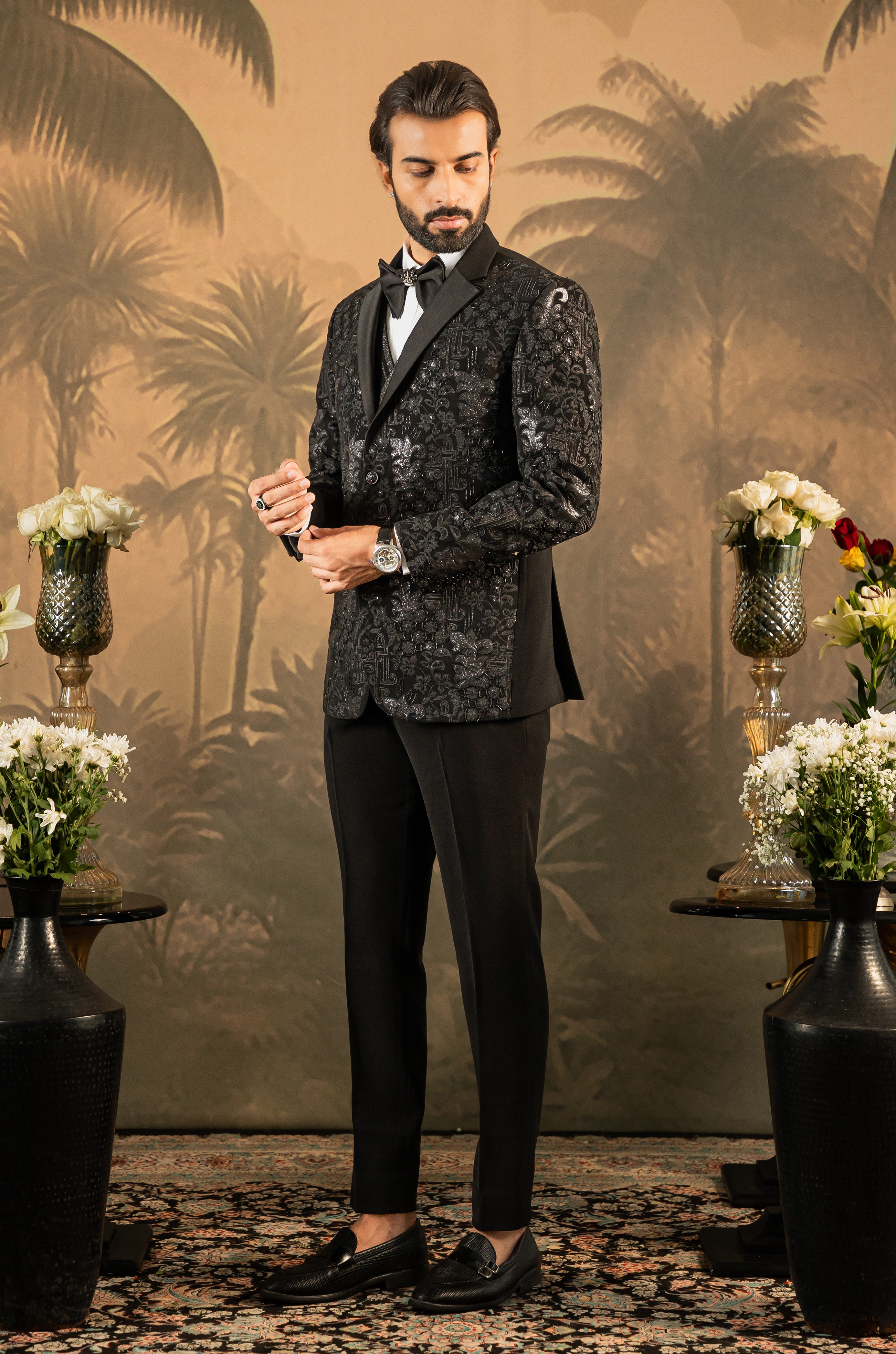 Black Embroidered Designer Tuxedo - Formal Wear
