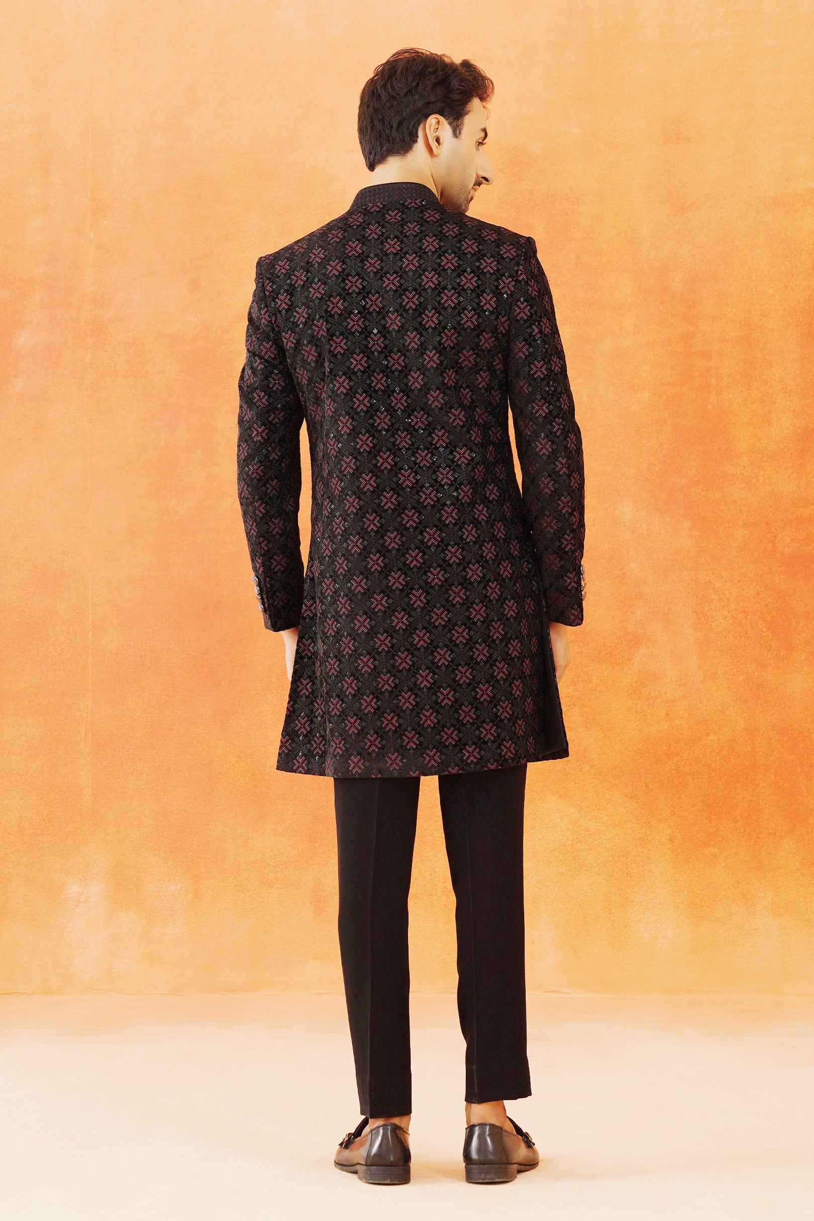 Black Embroidered Velvet Indo-Western with Dupatta - Festive Indian Wear

