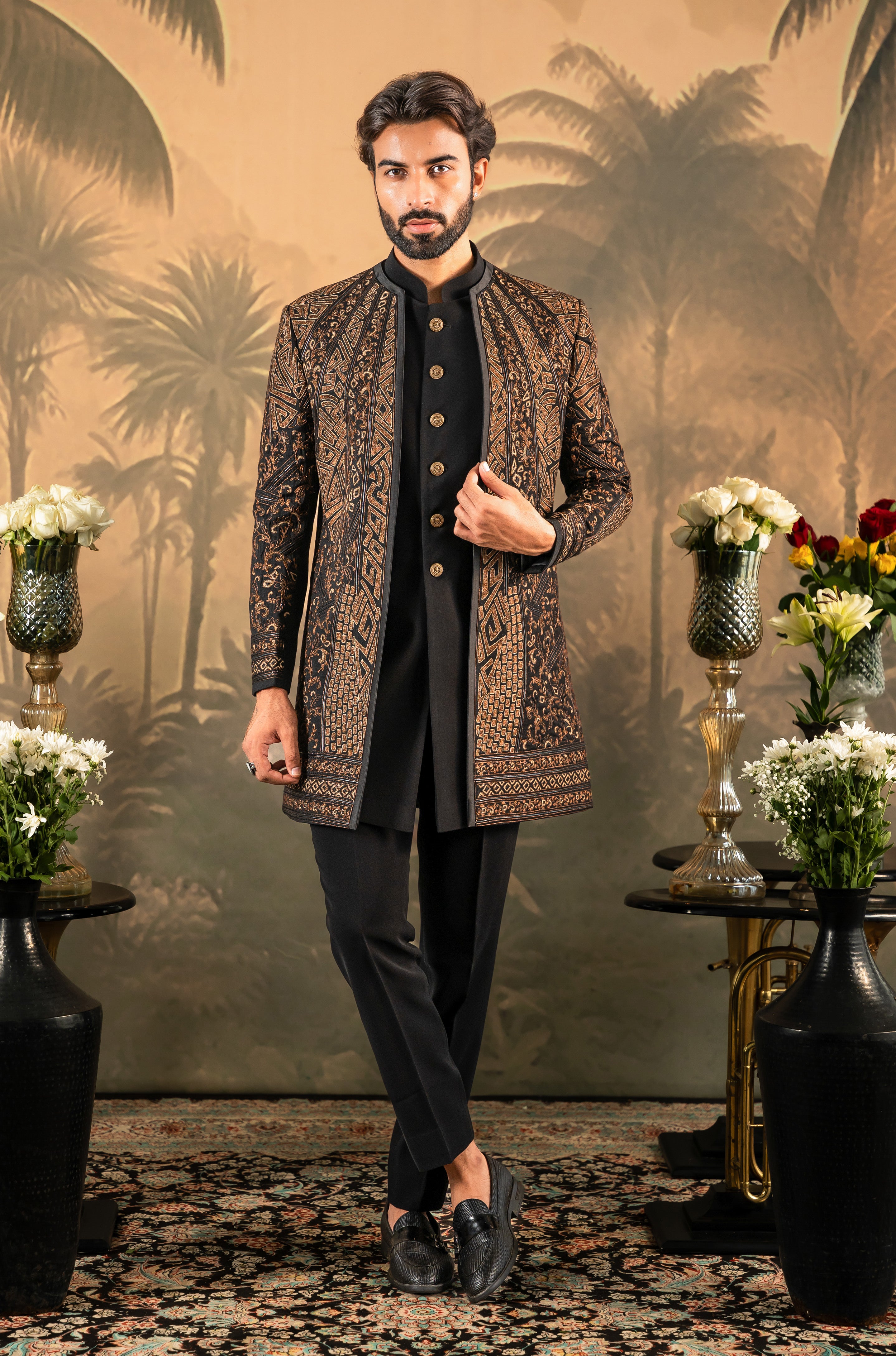 Black Indo-western with Embroidered Motif – Bonsoir Terry Rayon