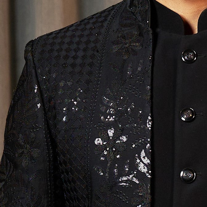 Stylish Black Indo-Western with Sparkling Sequins, Perfect for Weddings and Parties
