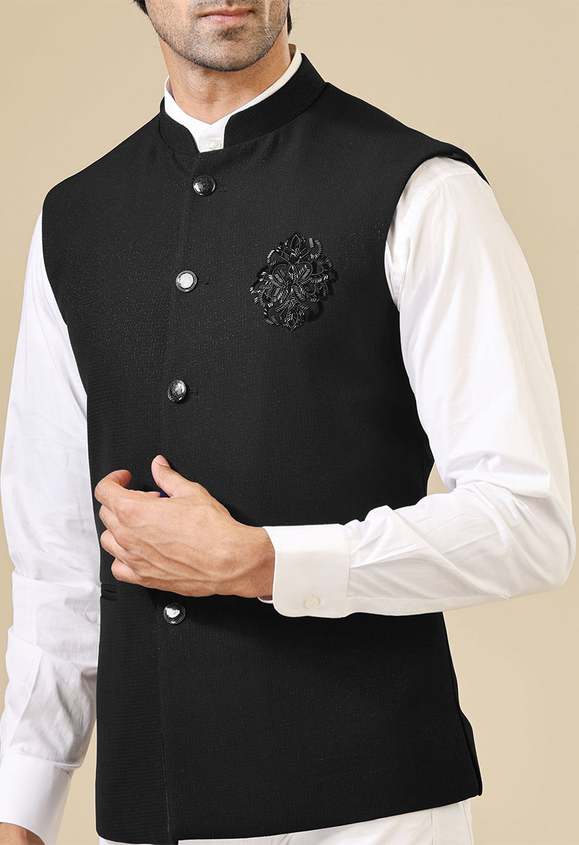 Black Jacket with Hand Embroidered Motif - Designer Wear


