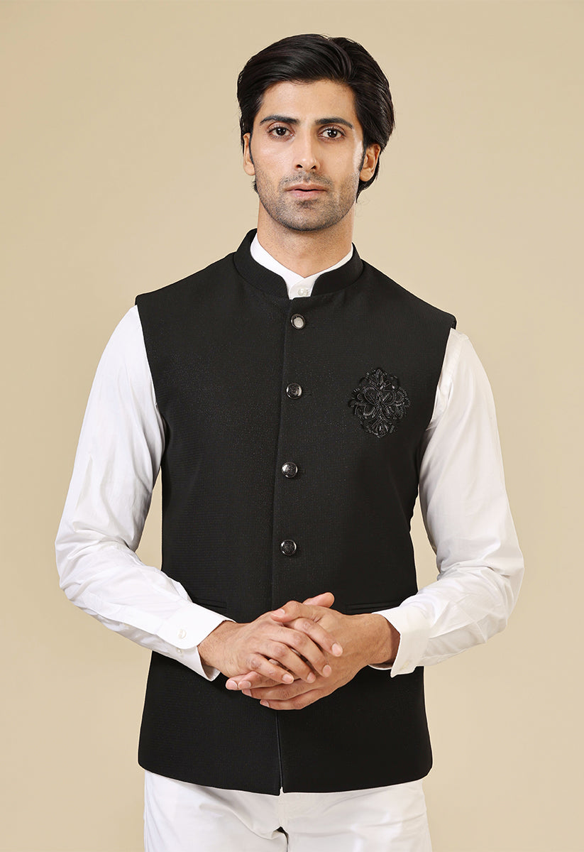 Men's Black Jacket with Hand Embroidered Motif - Luxury Fashion

