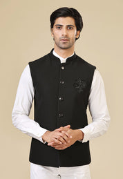Men's Black Jacket with Hand Embroidered Motif - Luxury Fashion

