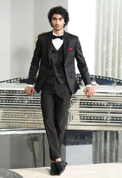 Elegant Black Jacquard Designer Suit - High-End Fashion
