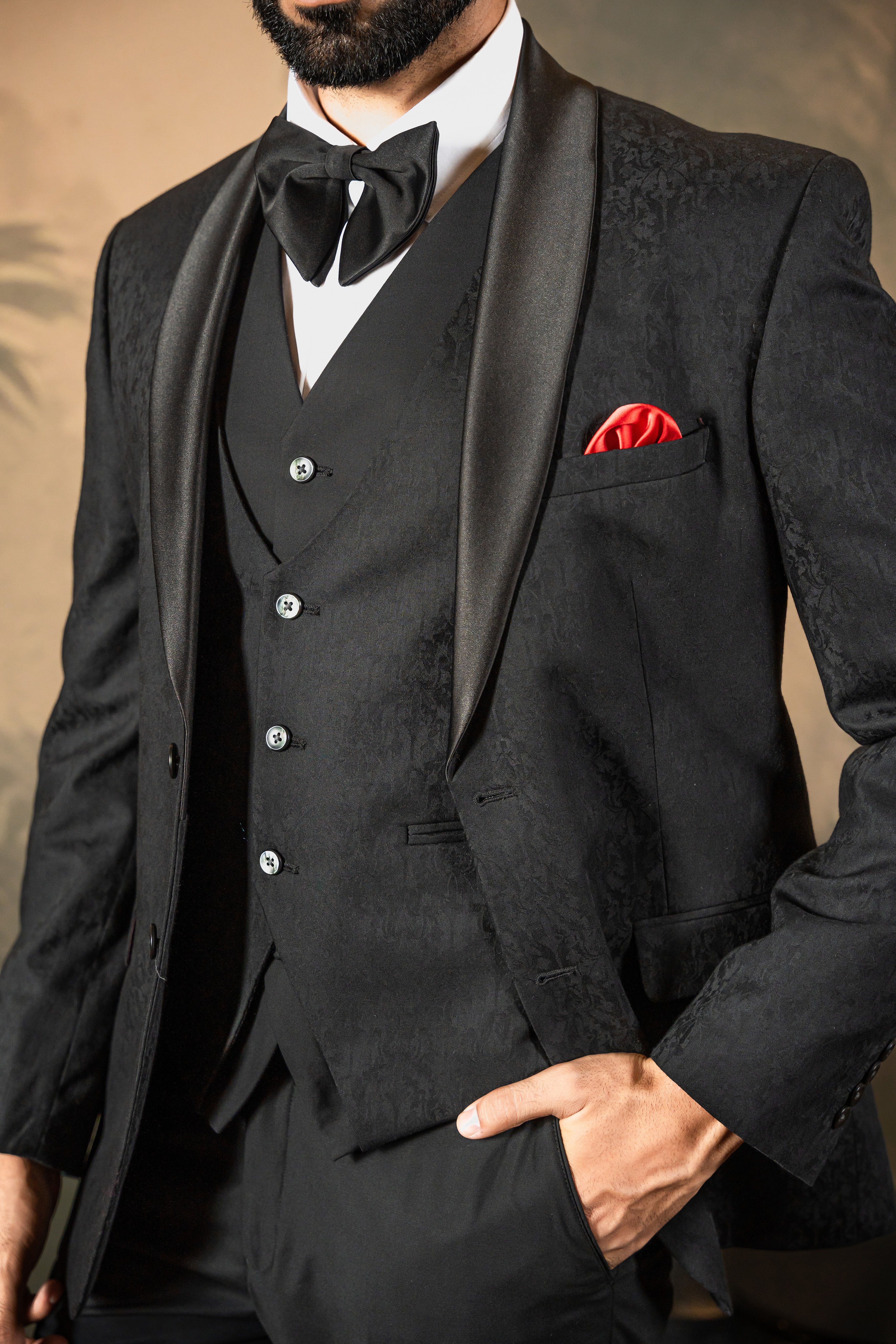 Stylish Black Suit with Designer Waistcoat - Perfect for Weddings and Formal Occasions
