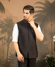 Trendy Black Textured Nehru Jacket - Modern Indian Fashion

