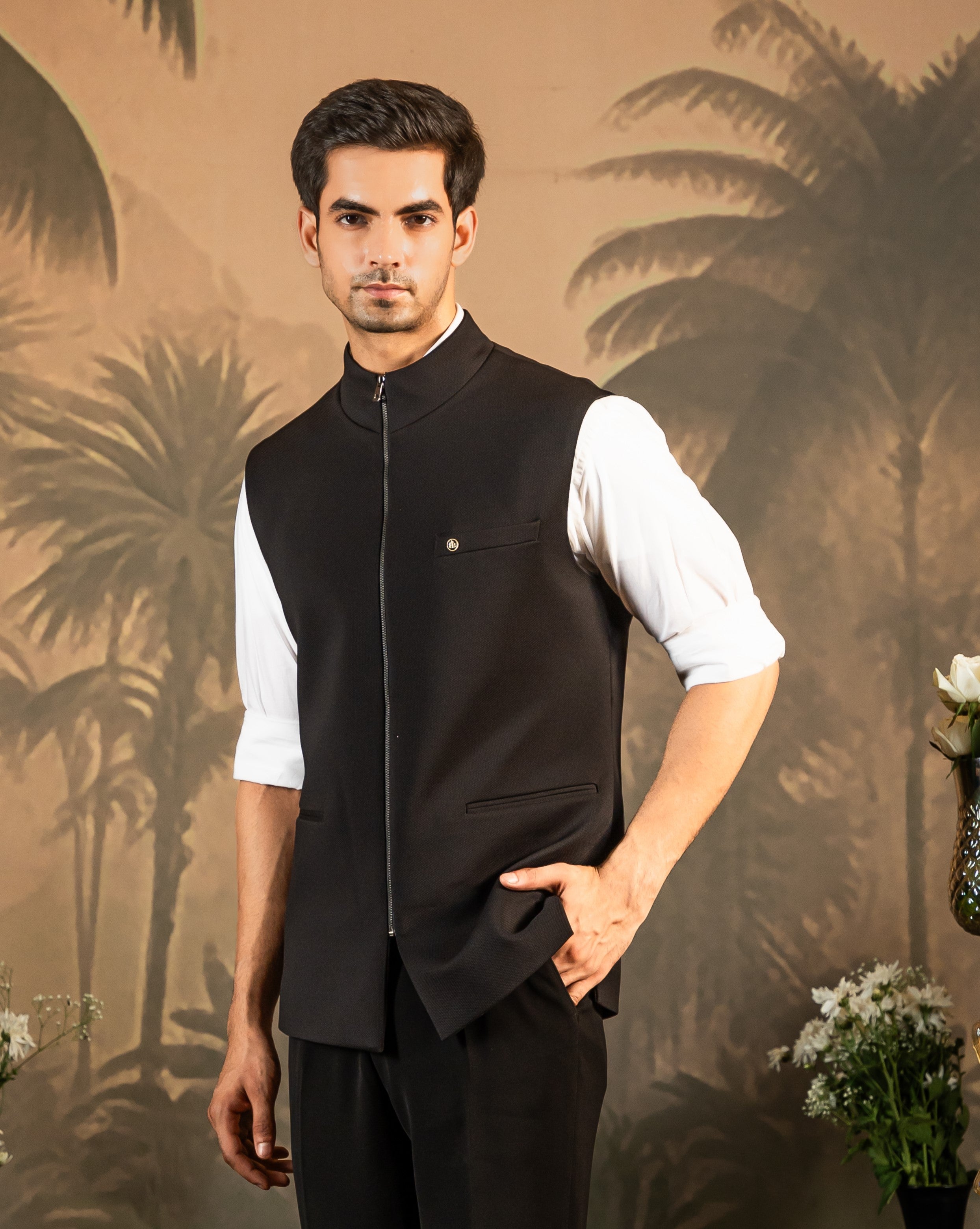 Stylish Black Nehru Jacket with Zipper Detailing - Perfect for Festive Occasions

