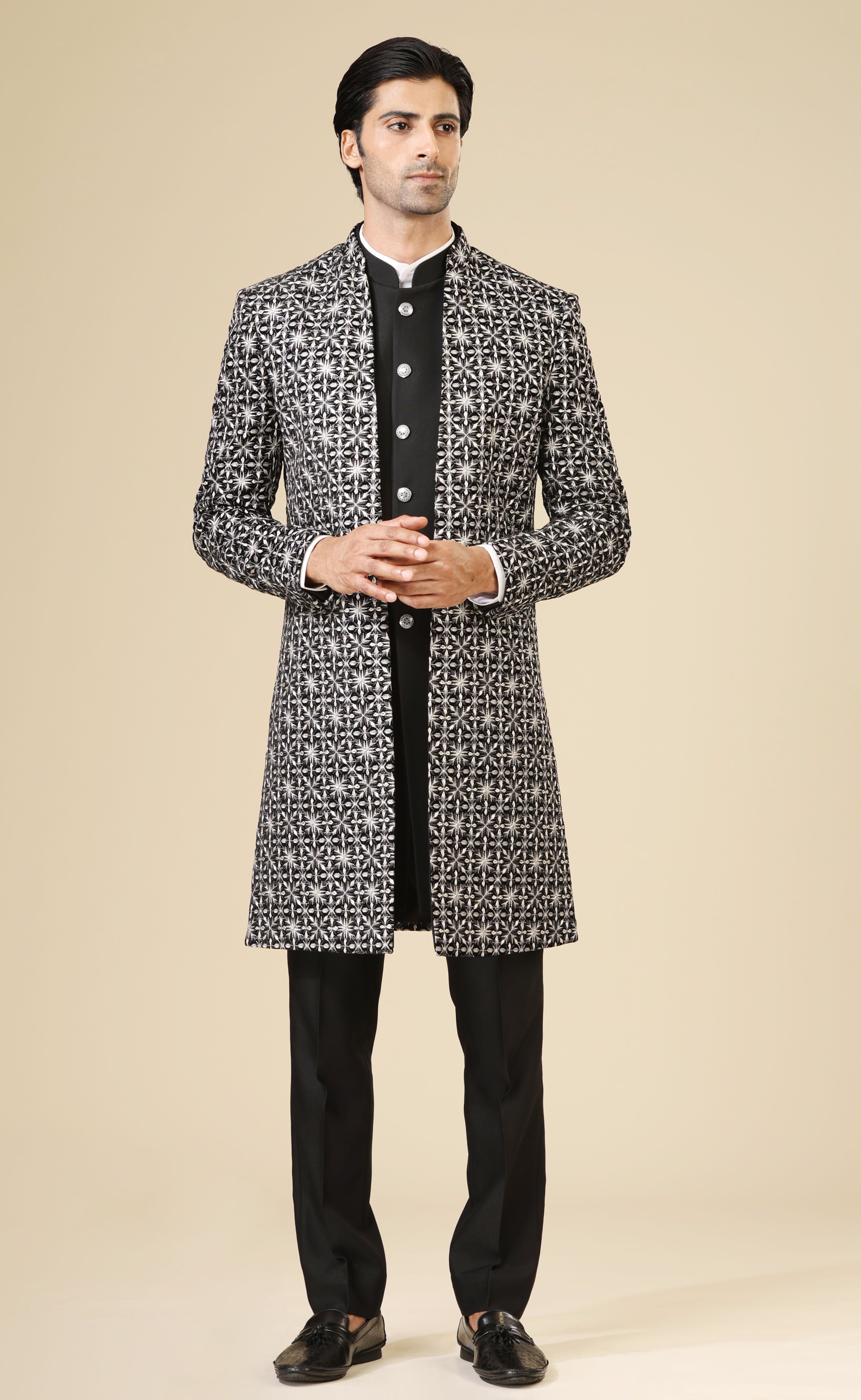 Men's Black Velvet Indo-Western Outfit - Fusion Wear for the Modern Man

