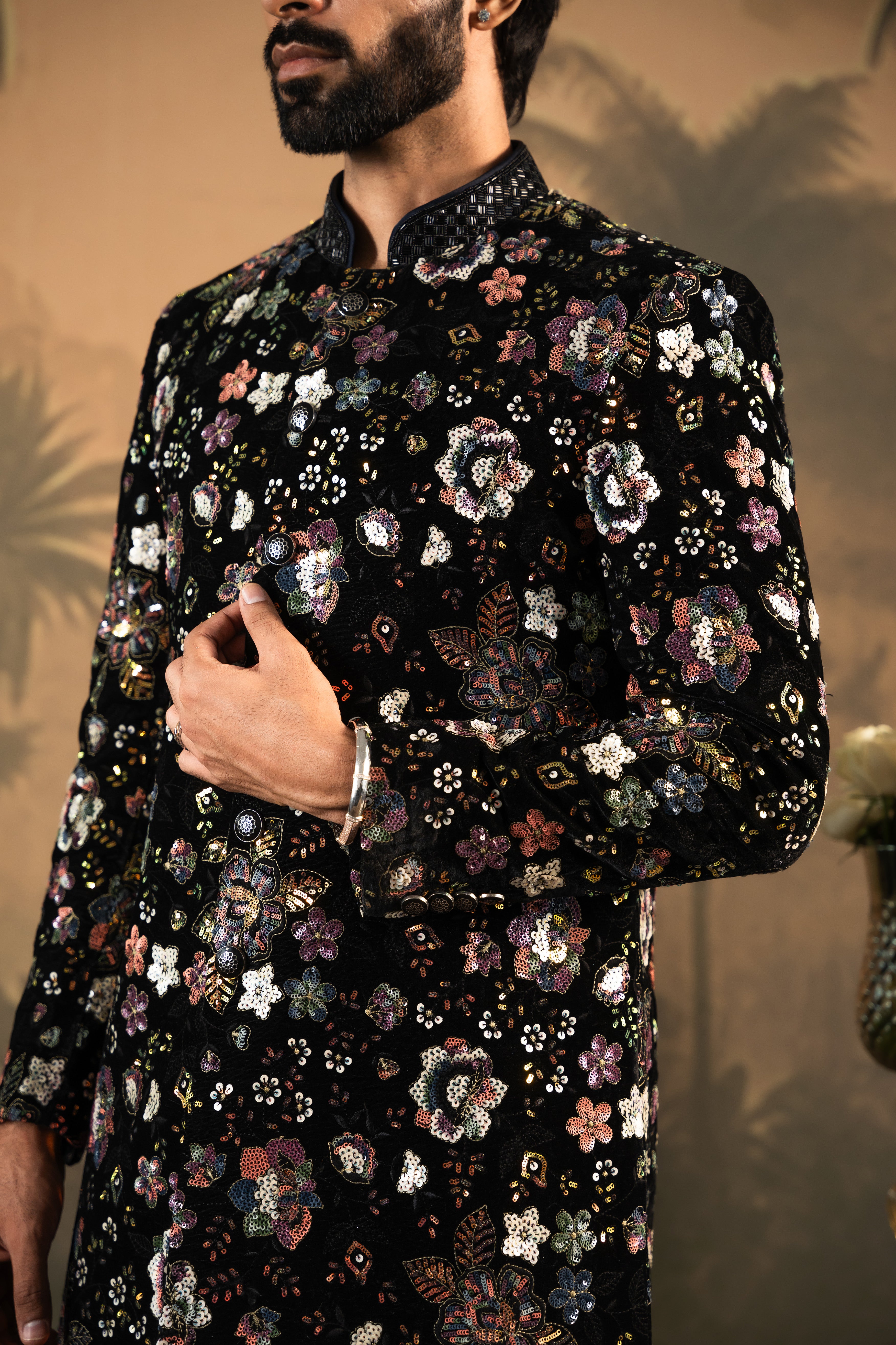 Stylish Black Velvet Indo-Western with Sequin Detailing - Perfect for Weddings and Parties

