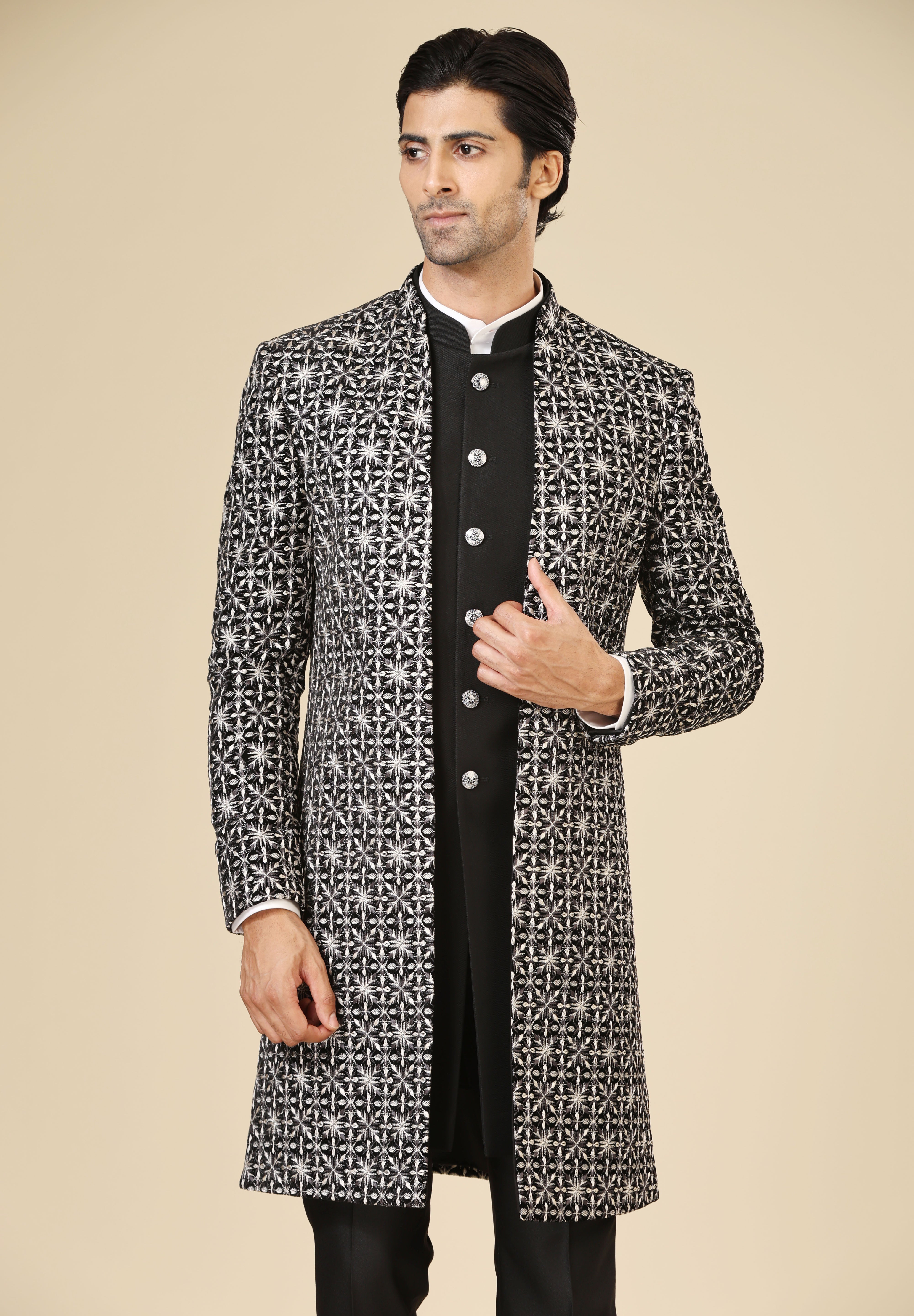 Black Velvet Indo-Western with Grayscale Embroidery – Bonsoir