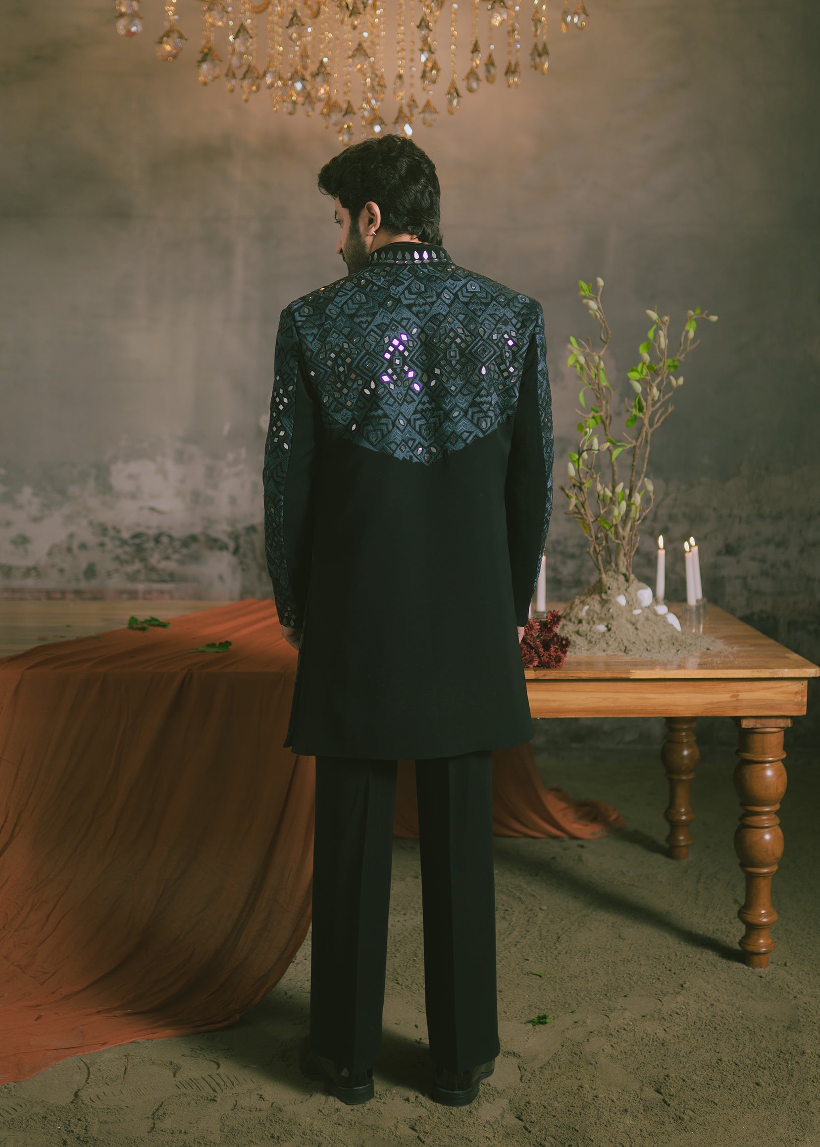 Black and Blue Mirror Work Indo-Western