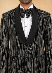 Black and white embroidered tuxedo suit