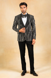 Black and white embroidered tuxedo suit