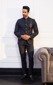 Black Bandhgala with Designer Patch