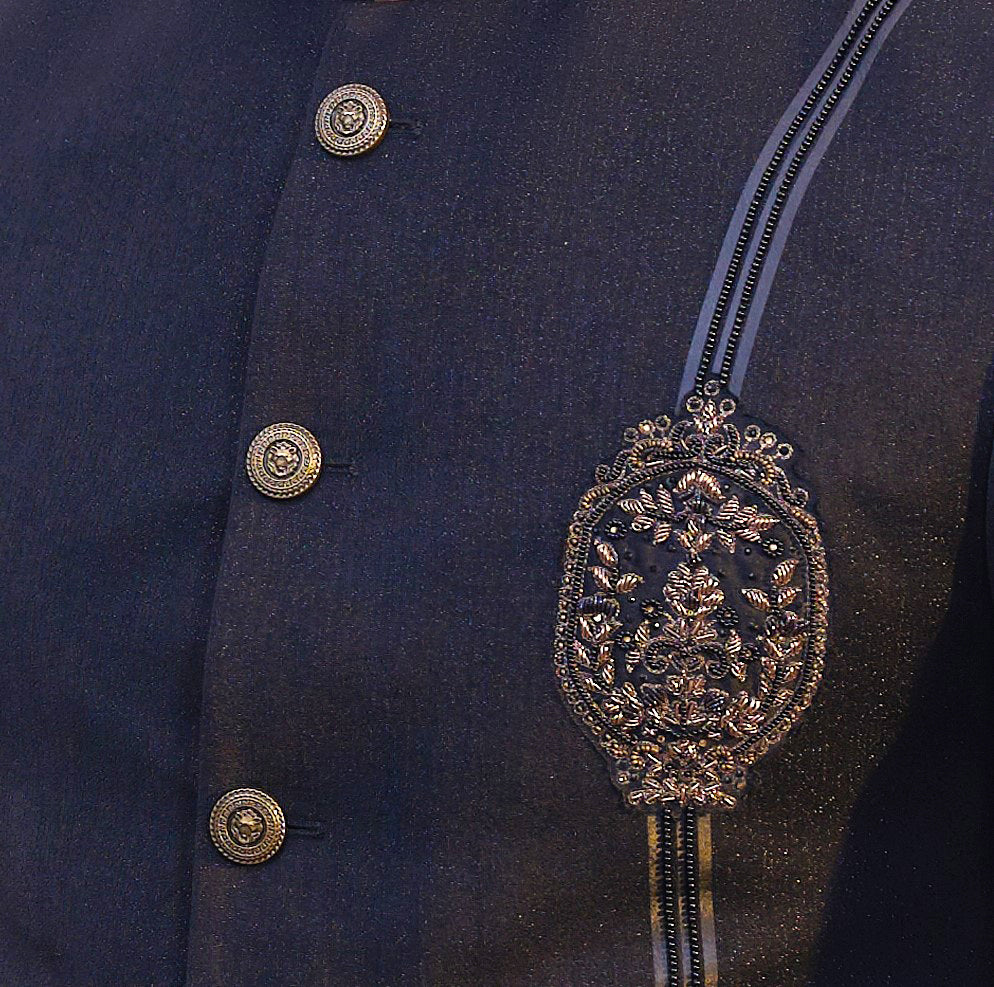 Black Bandhgala with Designer Patch
