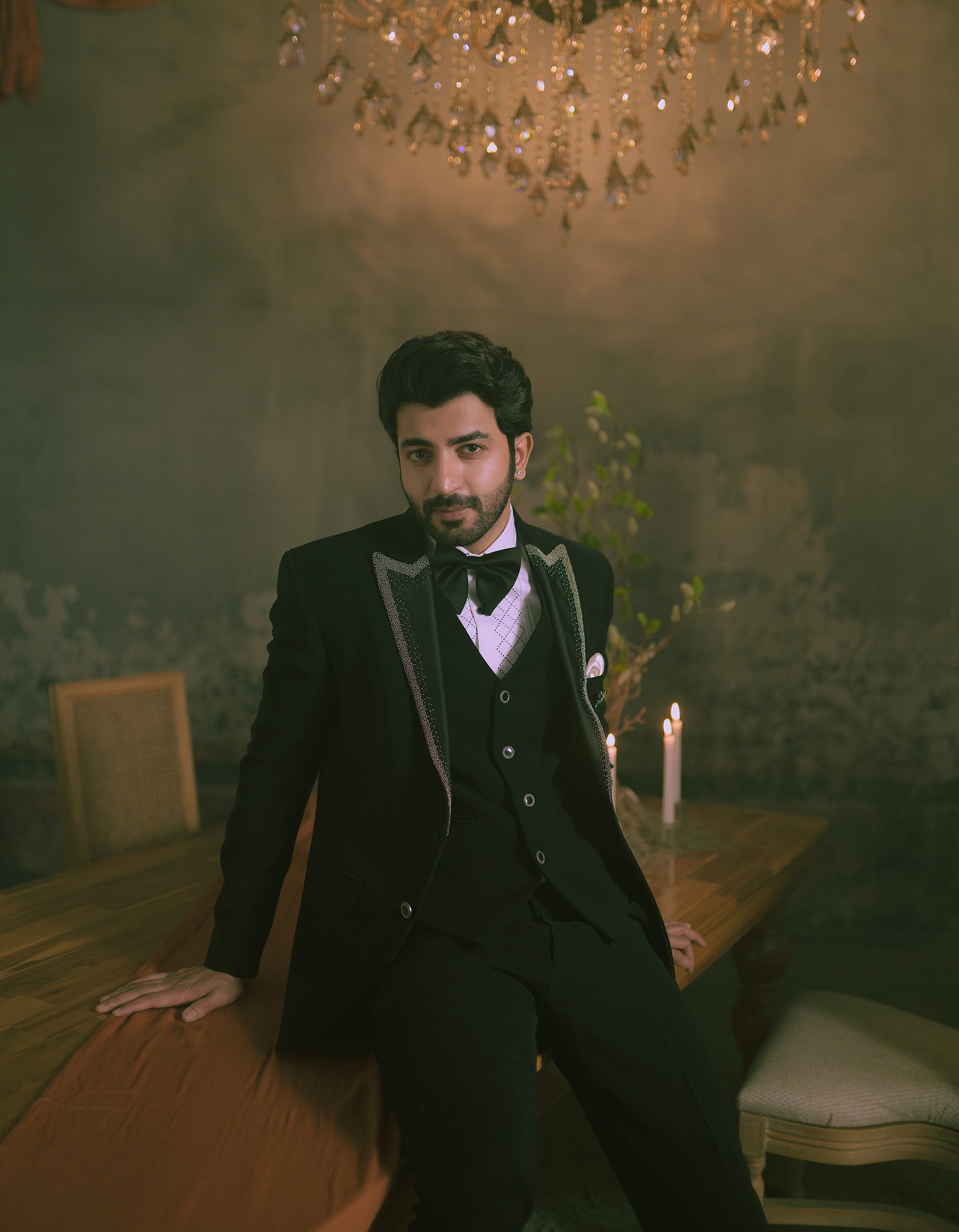 Black Designer Hand Embroidered Tuxedo Suit