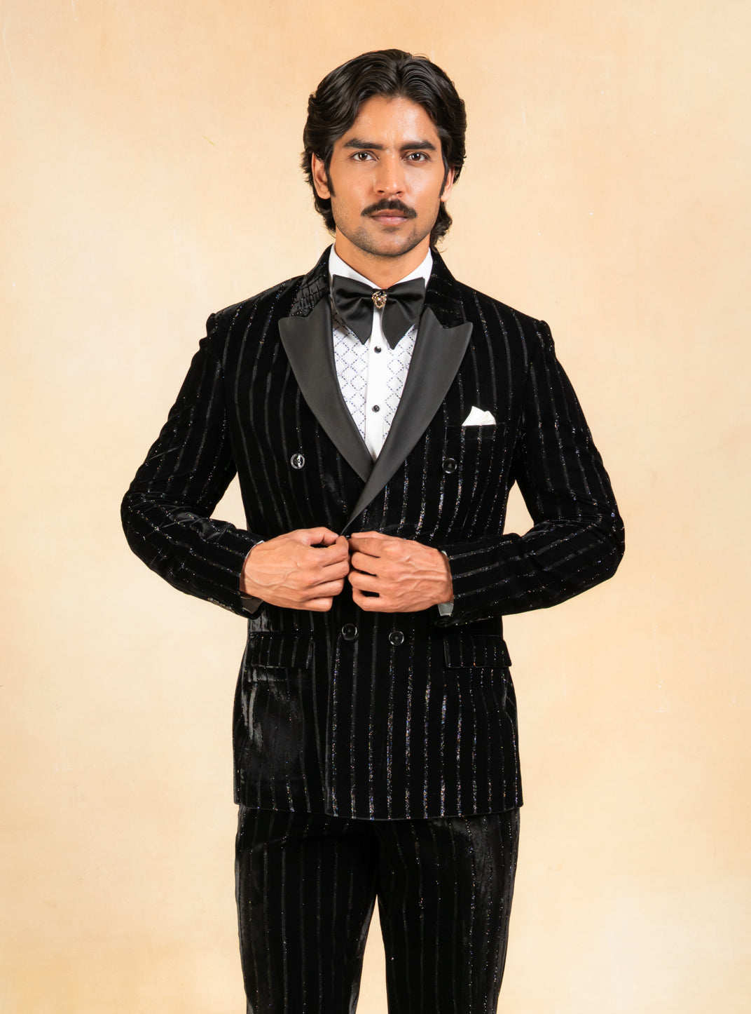 Black double breasted tuxedo suit