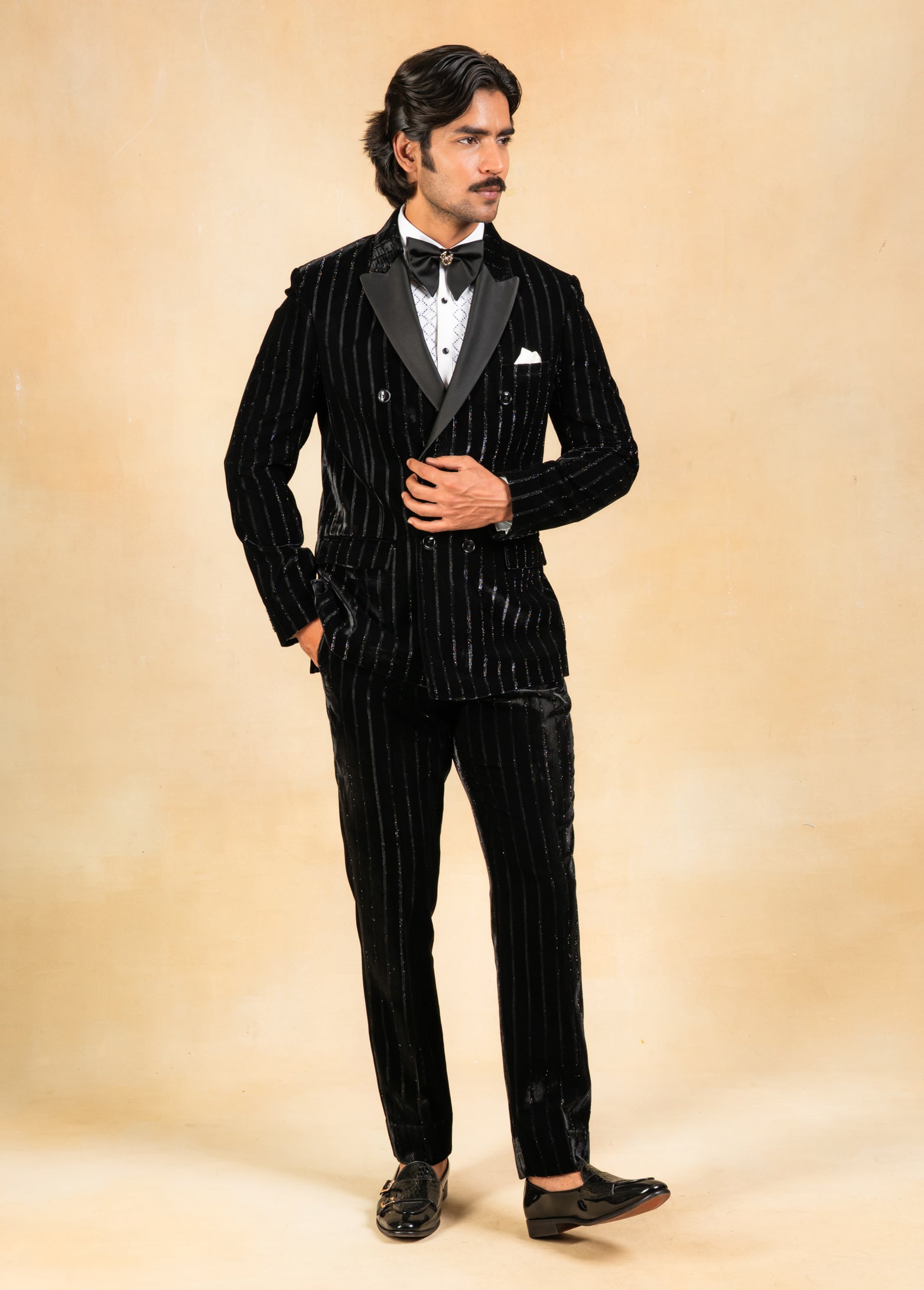 Black double breasted tuxedo suit