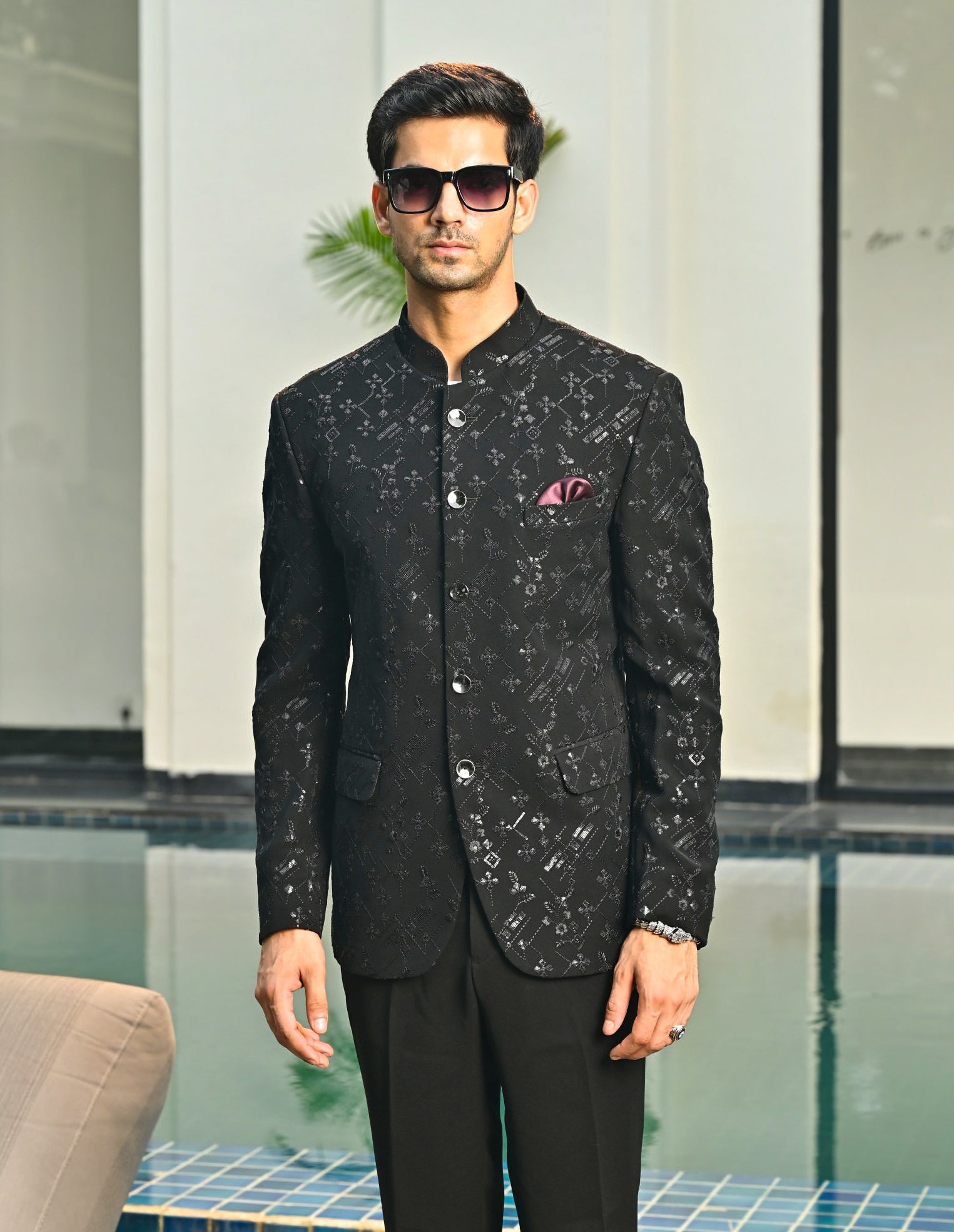 Black embroidered Bandhgala Set