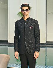 Black embroidered Bandhgala Set